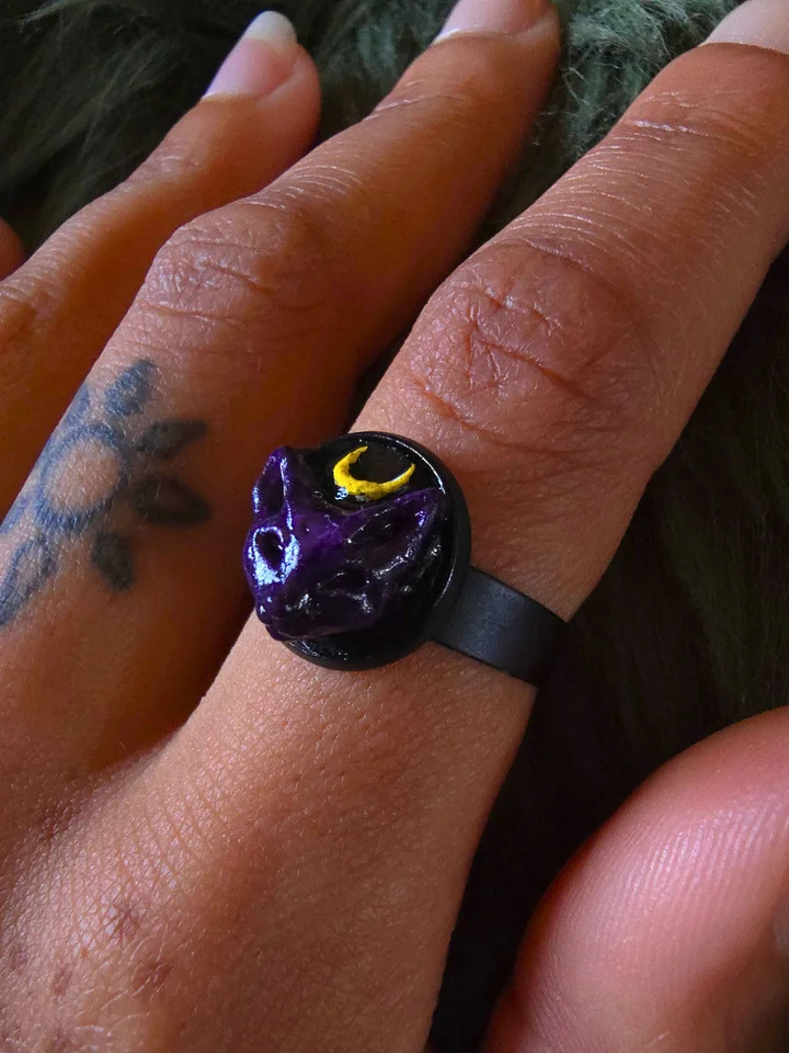 Customisable Colour Cat Moon Guardian - Black Ring product image (1)