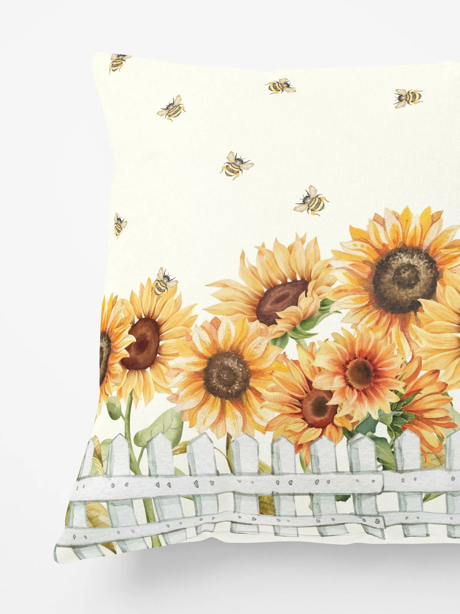 COTTAGE SUMMER SUNFLOWER BEE FENCE - Basic Pillow product image (4)