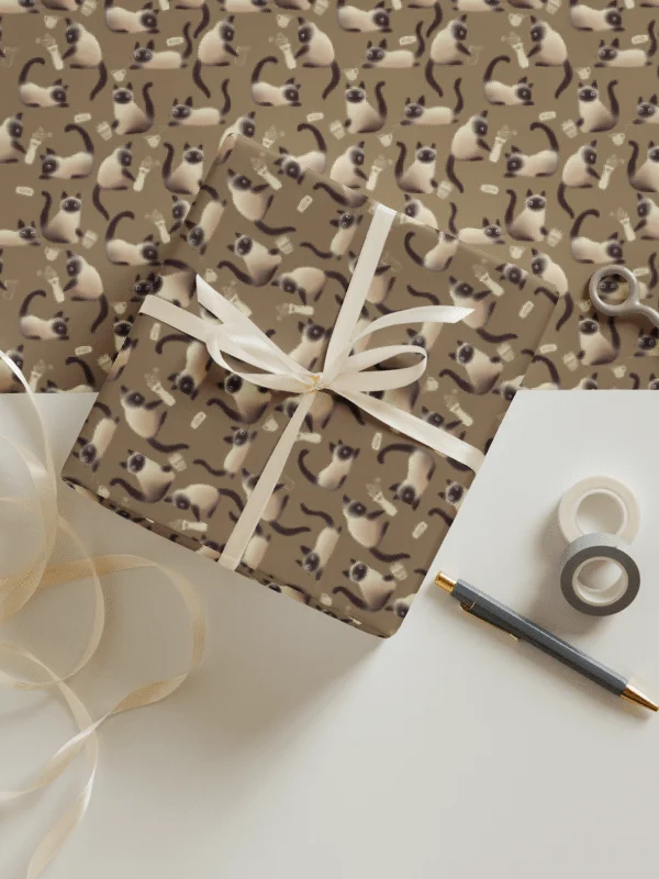 Bad Siamese Cats Knocking Stuff Over Wrapping Paper in Brown, 3 Pack product image (1)