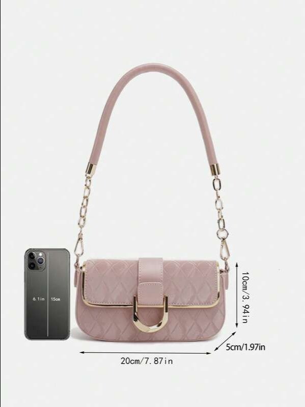Beige Mini Chain Square Crossbody Bag | Minimalist Rhombus Pattern Shoulder Bag | ADLEST product image (6)
