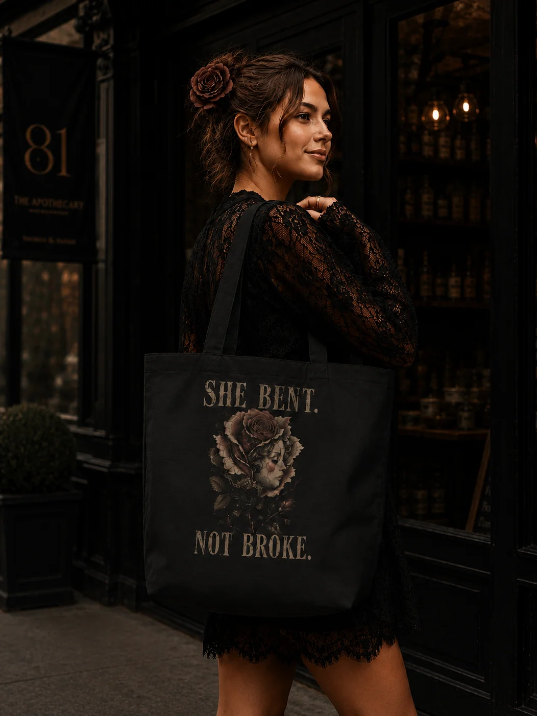 She Bent. Not Broke. Vintage Rose Organic Tote product image (1)