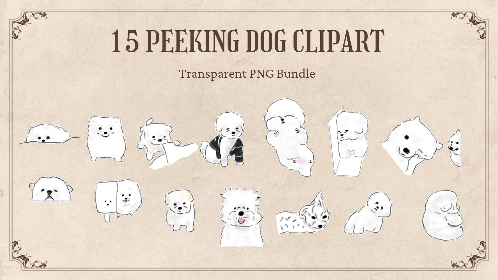 Minimal & Cute Peeking Dog Clipart PNG Bundle (15 Items) product image (1)