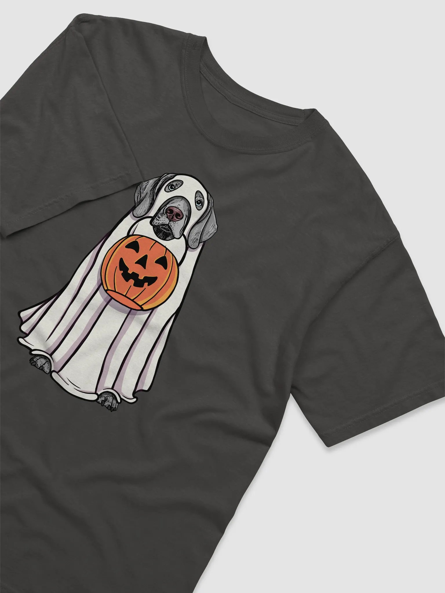 Funny Halloween Weimaraner T-Shirt | Funny Weimaraner Wearing a Ghost Costume and Holding a Pumpkin Basket product image (6)