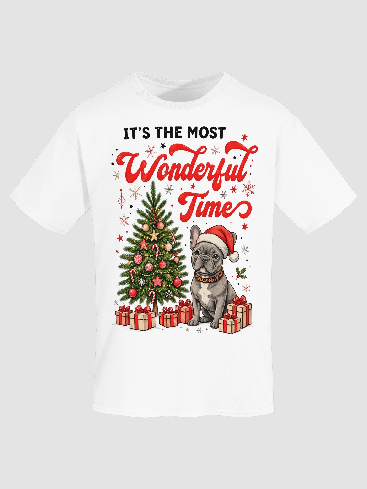It's The Most Wonderful Time French Bulldog Christmas Shirt - Santa Frenchie Xmas Tree T-Shirt product image (4)