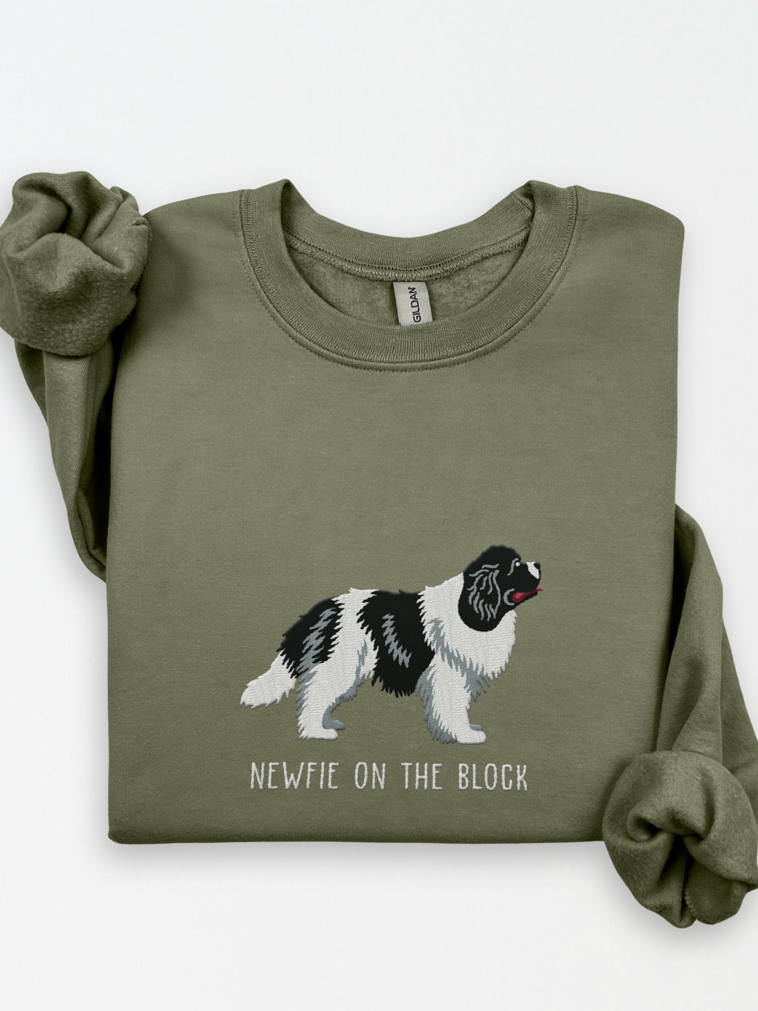 Newfie on the Block Sweatshirt (Embroidered) of a Newfoundland(Black & White) product image (1)