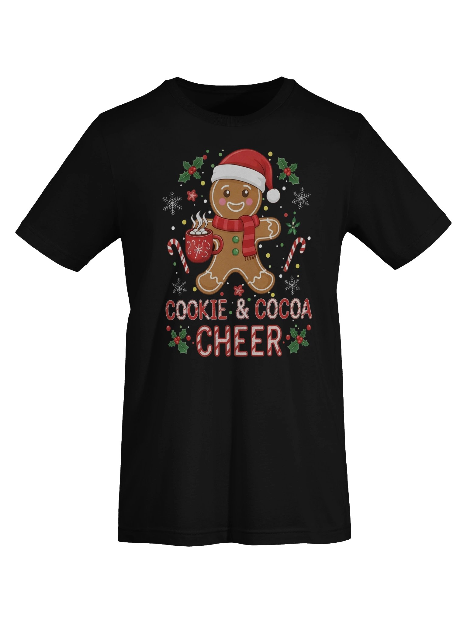 Cute Gingerbread Cookie Christmas T-Shirt – Cookie & Cocoa Cheer Holiday Tee – Festive Santa Hat Gingerbread Shirt for Winter & Xmas Parties product image (31)
