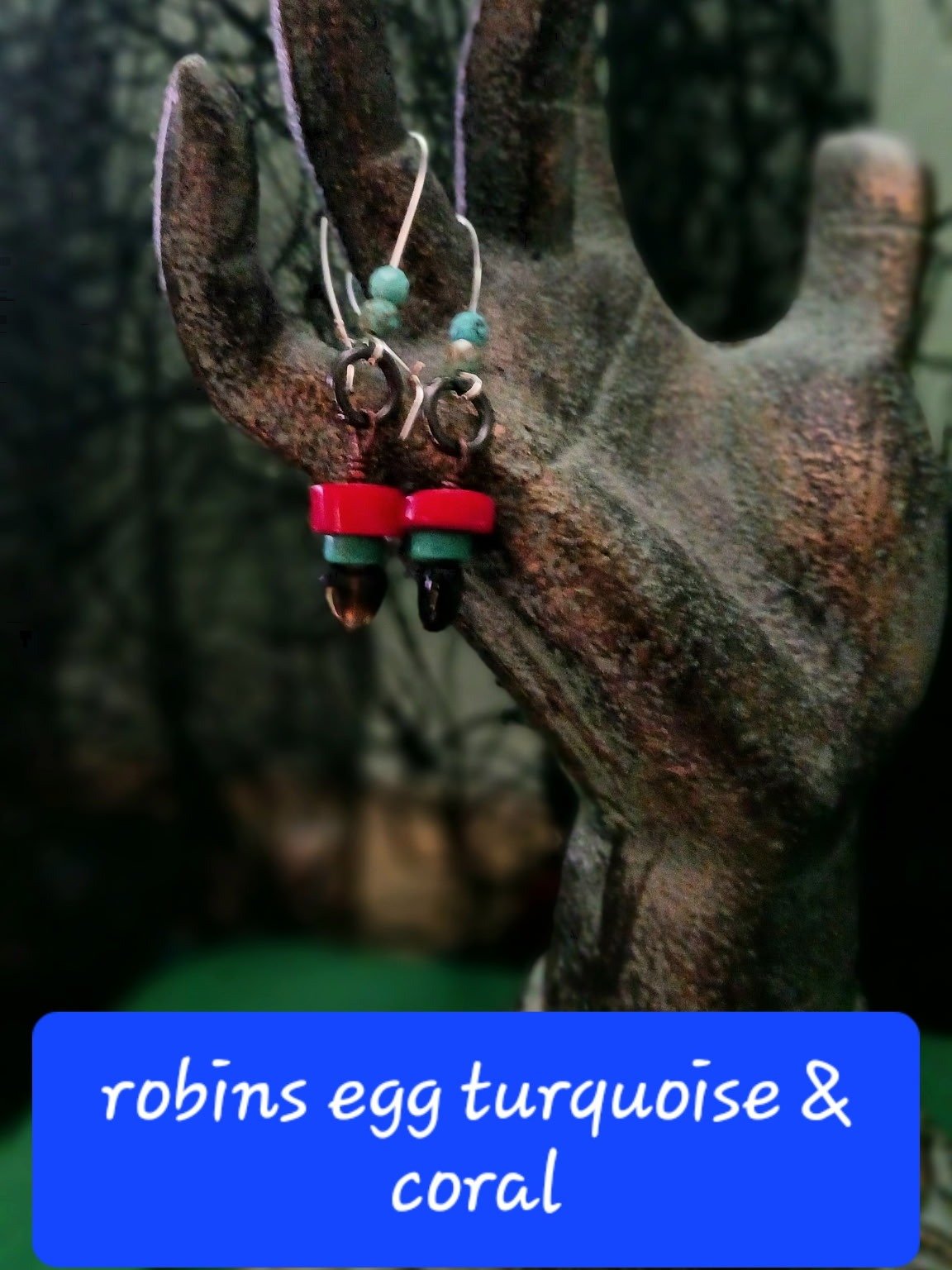 Robins Egg Blue Turquoise and Coral Handmade Earrings product image (1)