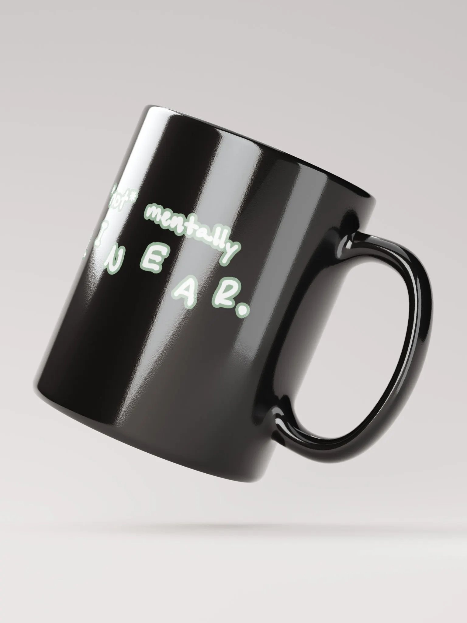 *not* mentally linear (lined design, #96B697) glossy black mug product image (10)