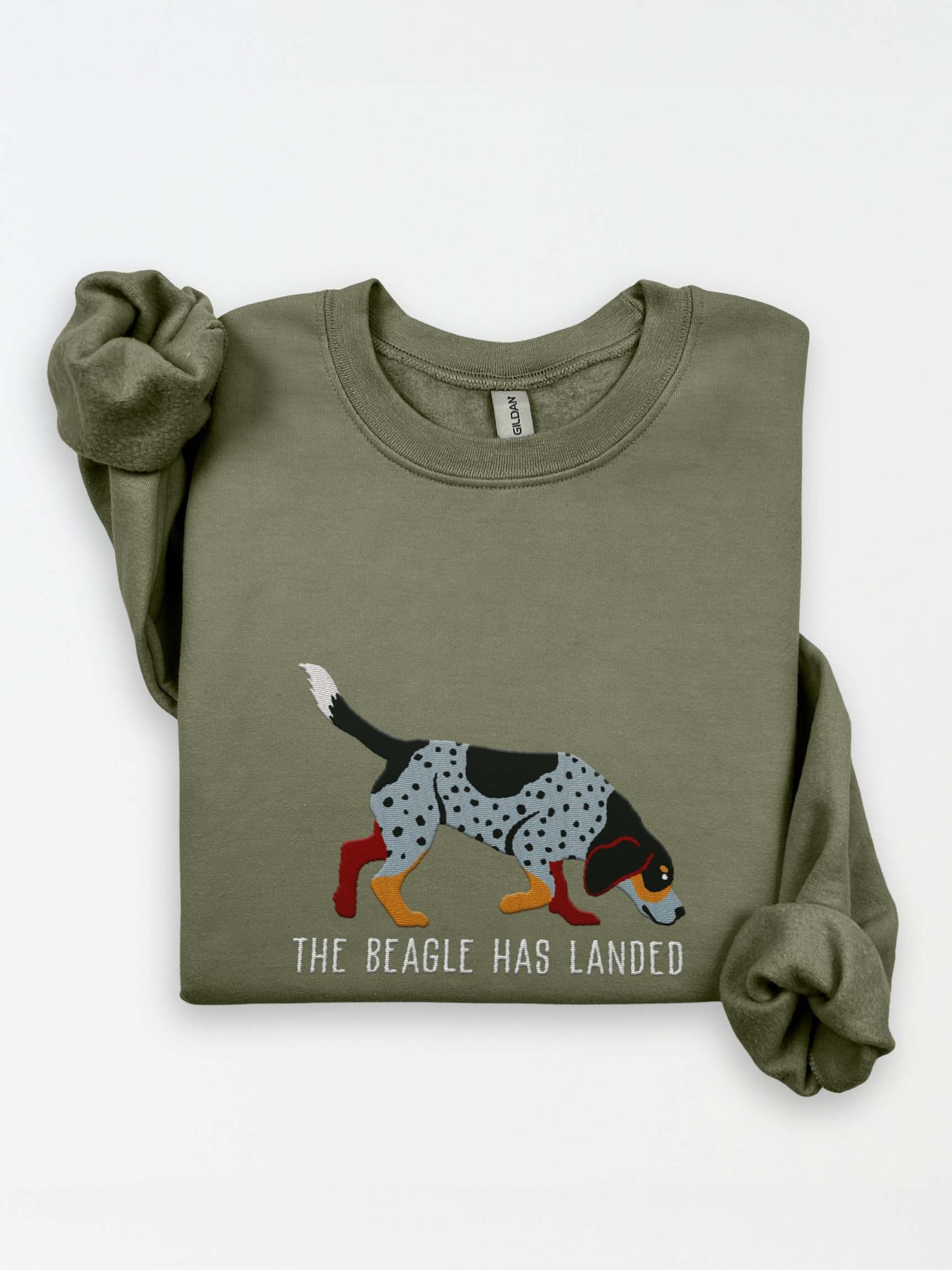 The Beagle Has Landed Sweatshirt (Embroidered) of a Beagle(Bluetick) product image (1)