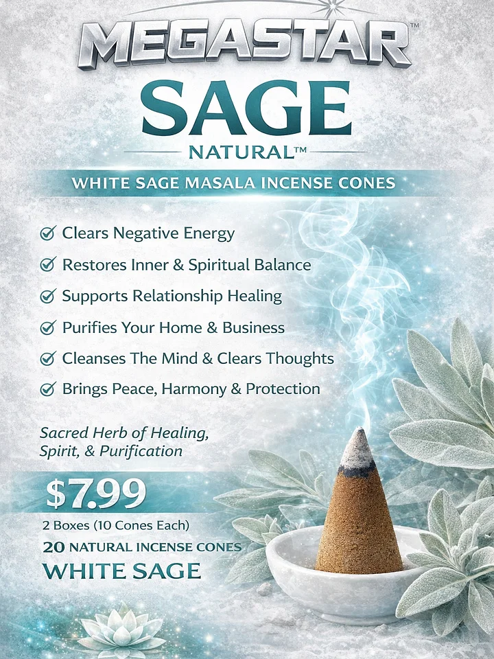 🌿 MegaStar Sage Natural™ White Sage Masala Incense Cones product image (1)