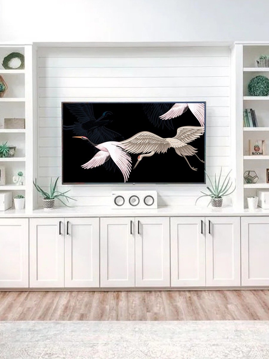 Samsung Frame TV Art Black Japanese Flying Birds Painting Screensaver Digital TV Background product image (5)