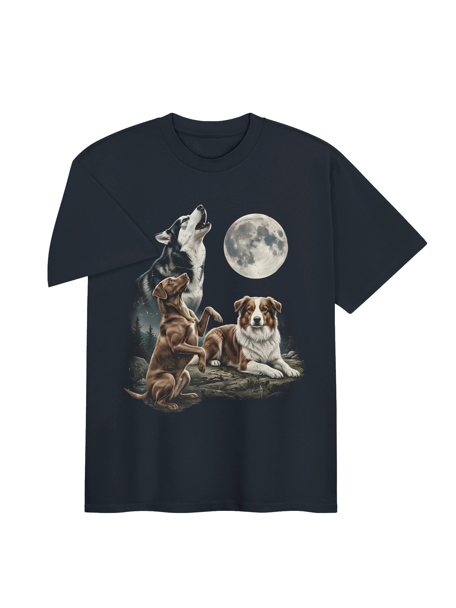 Moonlit Howl – Three Dogs Under the Full Moon T-Shirt product image (9)