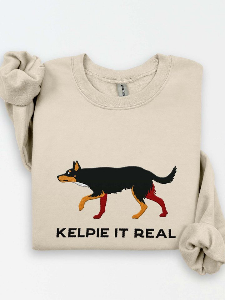 Kelpie It Real Sweatshirt (Embroidered) of an Australian Kelpie(Black & Tan) product image (1)