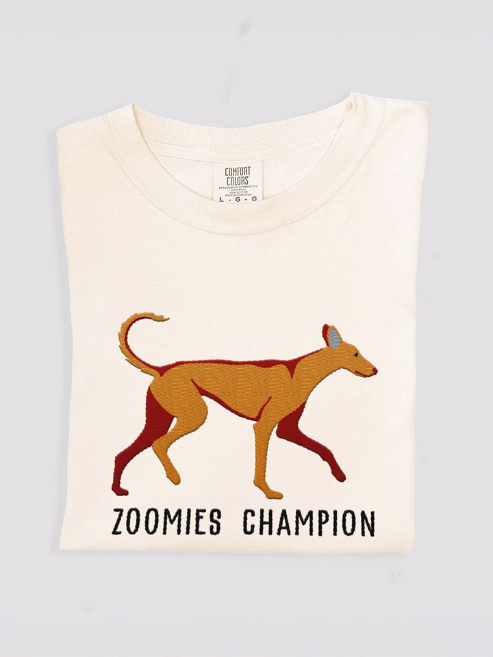 Zoomies Champion T-Shirt(Embroidered) of an Ibizan Hound(Tan) product image (1)