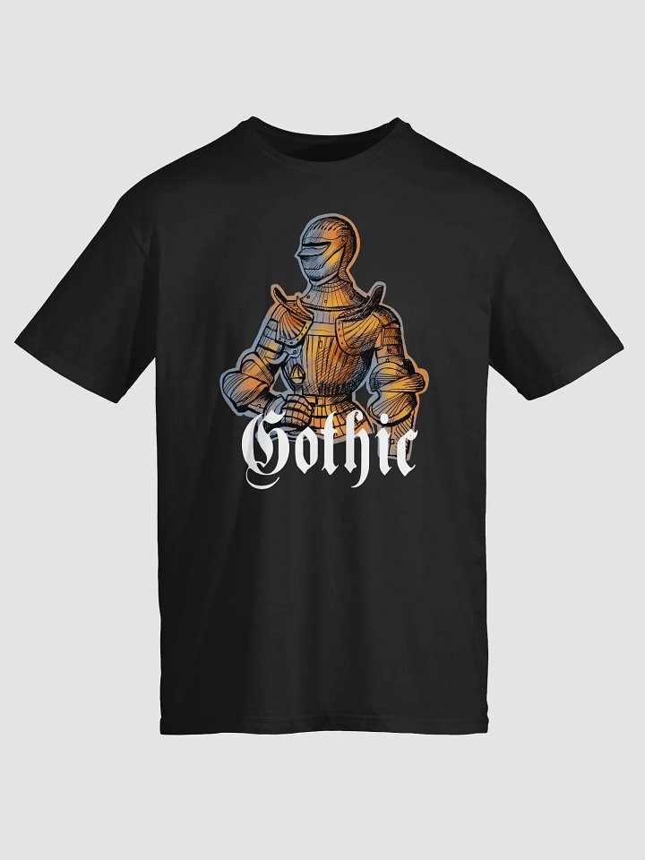 Gothic knight: a medieval warrior in full armor t shirt product image (1)