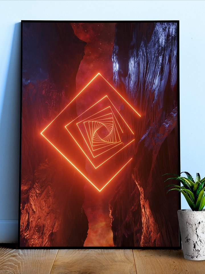 Neon landscape: Squares #2 red [synthwave/vaporwave/cyberpunk] — Aesthetic retrowave poster product image (1)