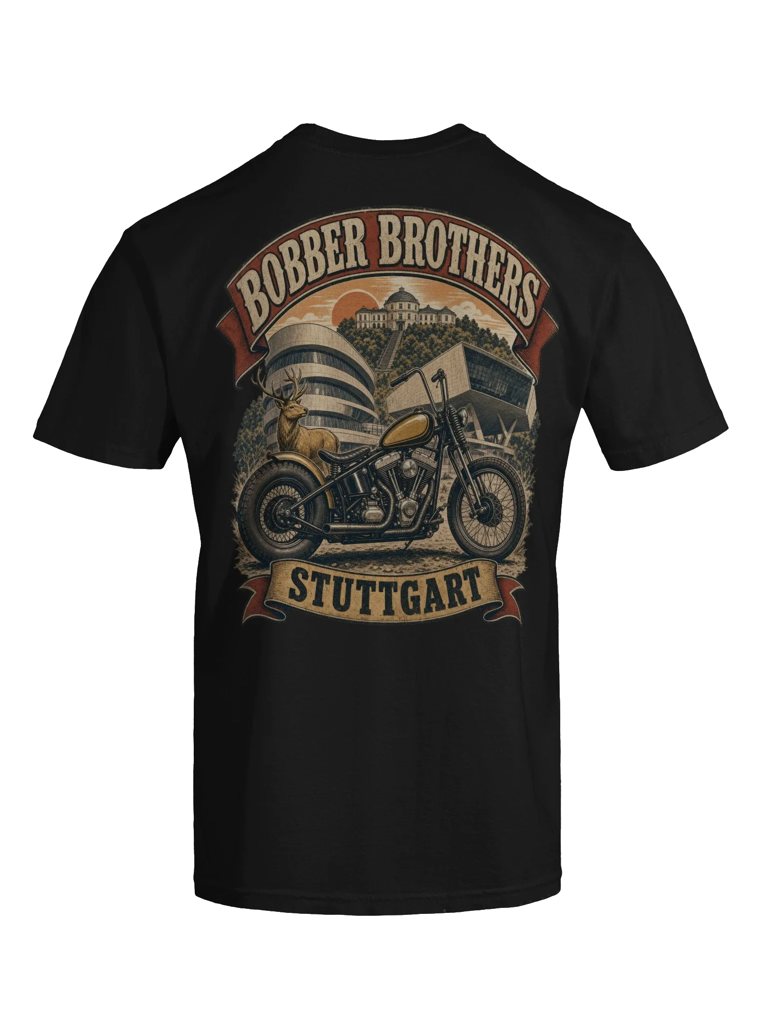 Stuttgart motorcycle t-shirt design by Bobber Brothers