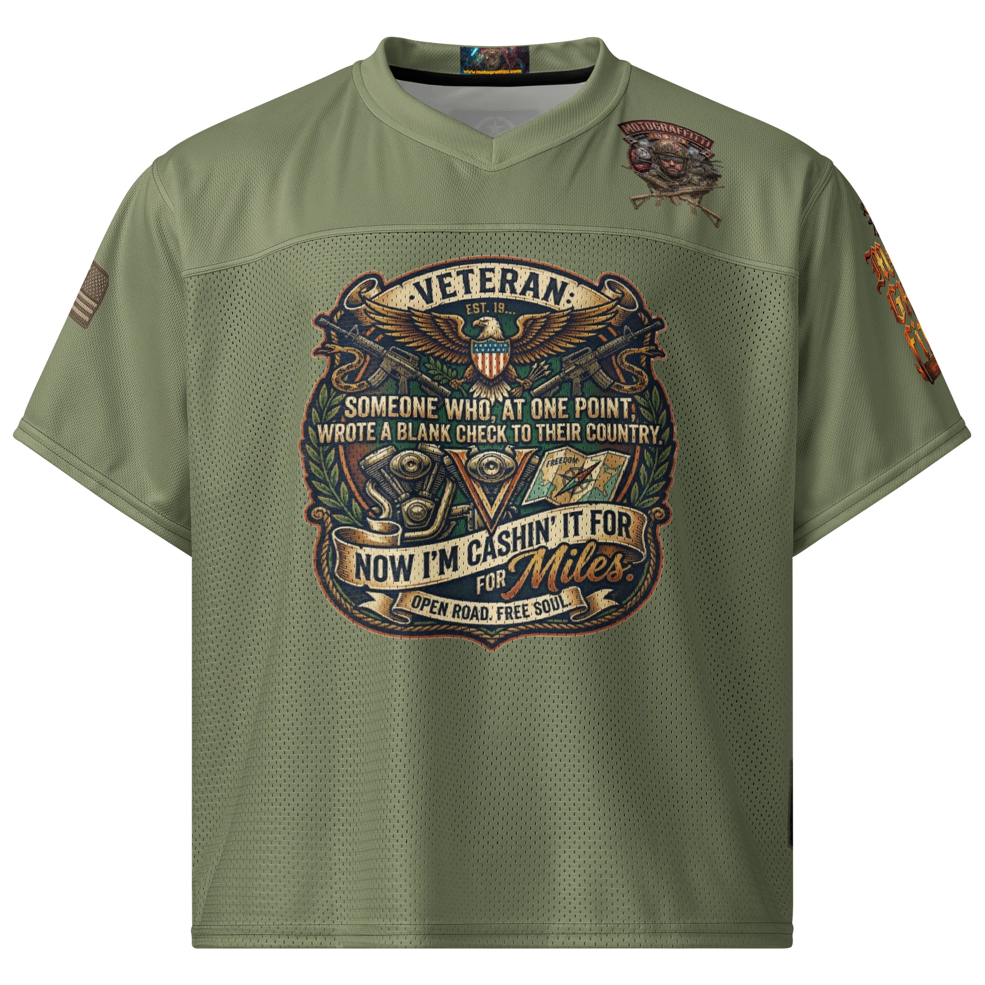 MötoGraffitti Veterans OD Green Football Jersey product image (1)