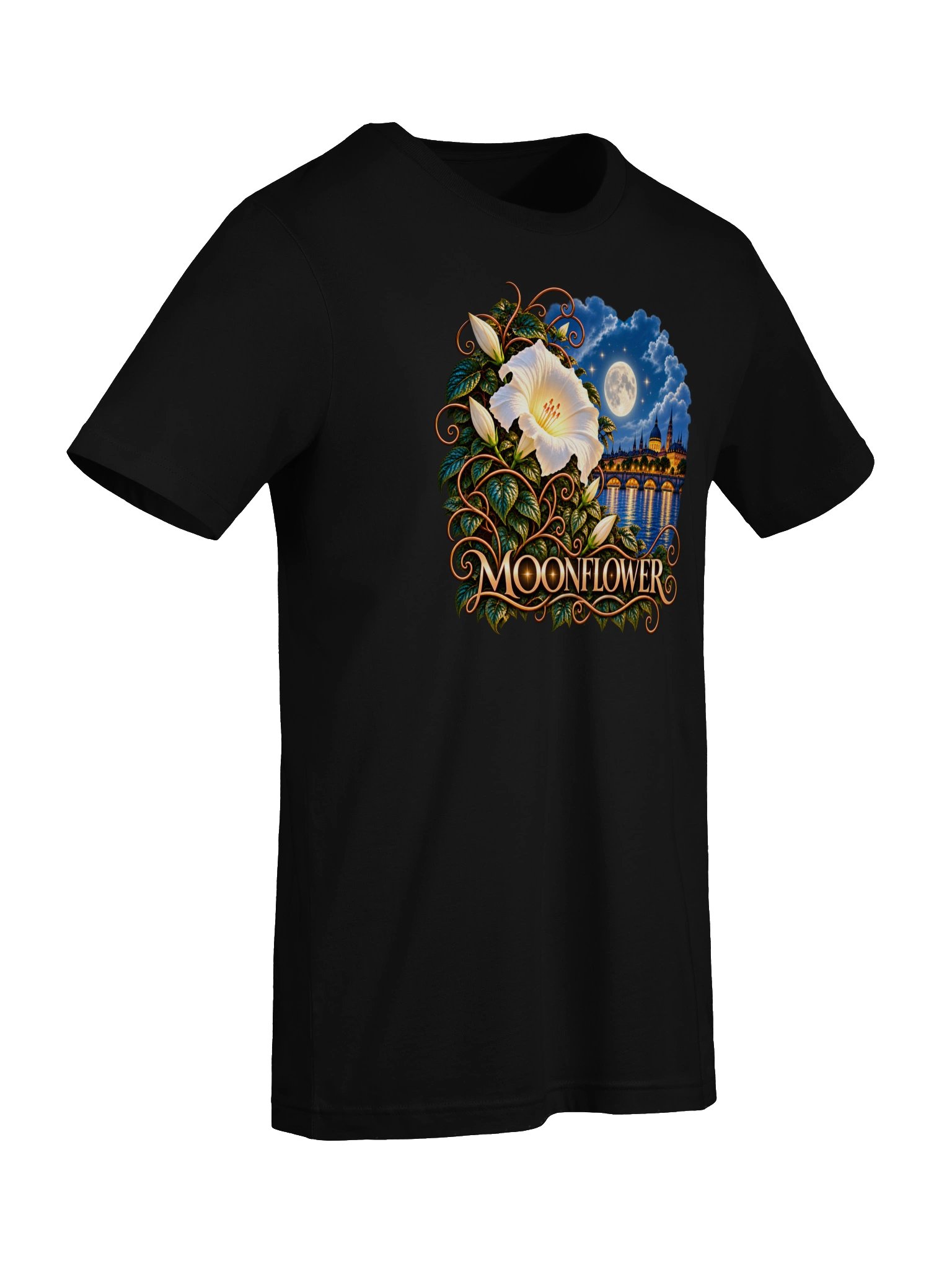 Moonflower – Moonlight & Floral Art T-Shirt by Elixir AJ product image (7)