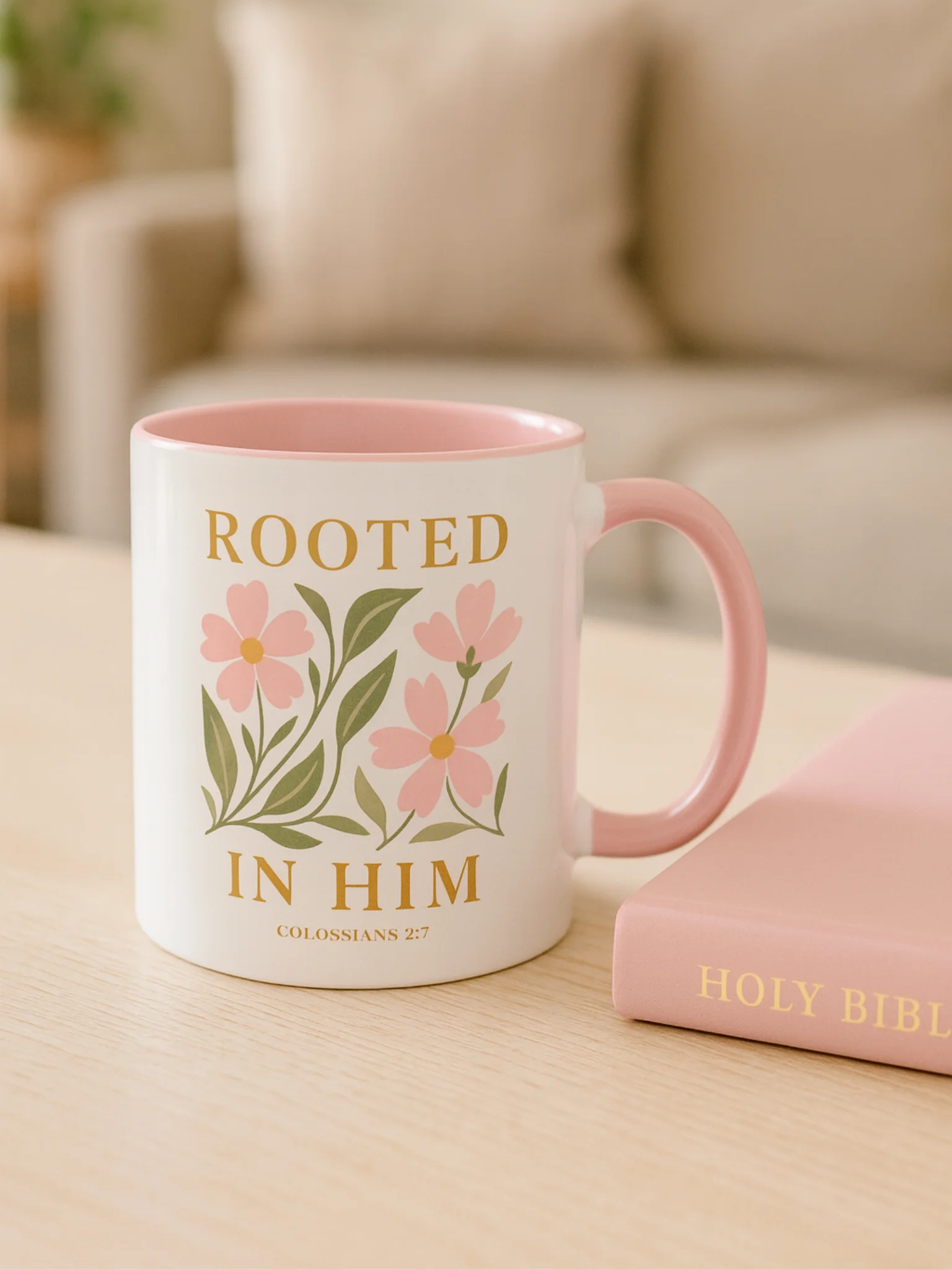 Elegant Floral Christian Mug for Women Inspired by Colossians 2:7 | 11oz & 15oz product image (3)