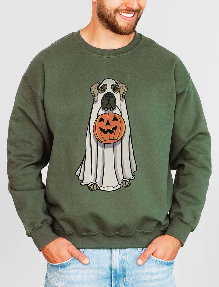 Funny Halloween Great Dane Sweatshirt | Funny Great Dane Wearing a Ghost Costume and Holding a Pumpkin Basket product image (2)
