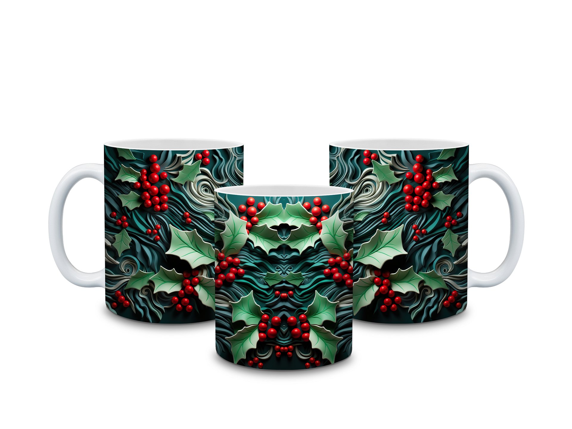 Festive Holly and Berries 11oz Coffee Mug – Elegant Christmas Holiday Ceramic Cup – Perfect for Winter Drinks and Seasonal Décor product image (4)