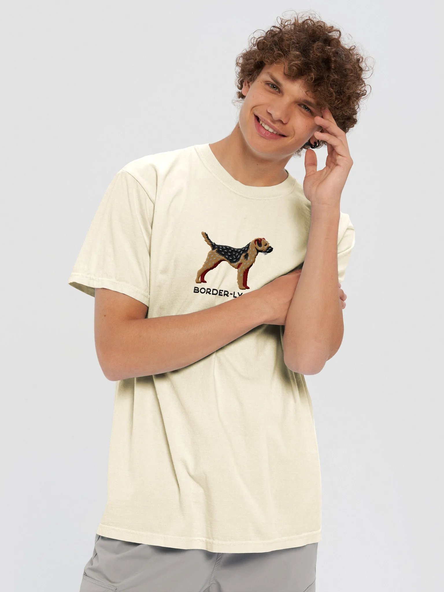 Border-ly Love T-Shirt(Embroidered) of a Border Terrier(Black & Tan) product image (2)