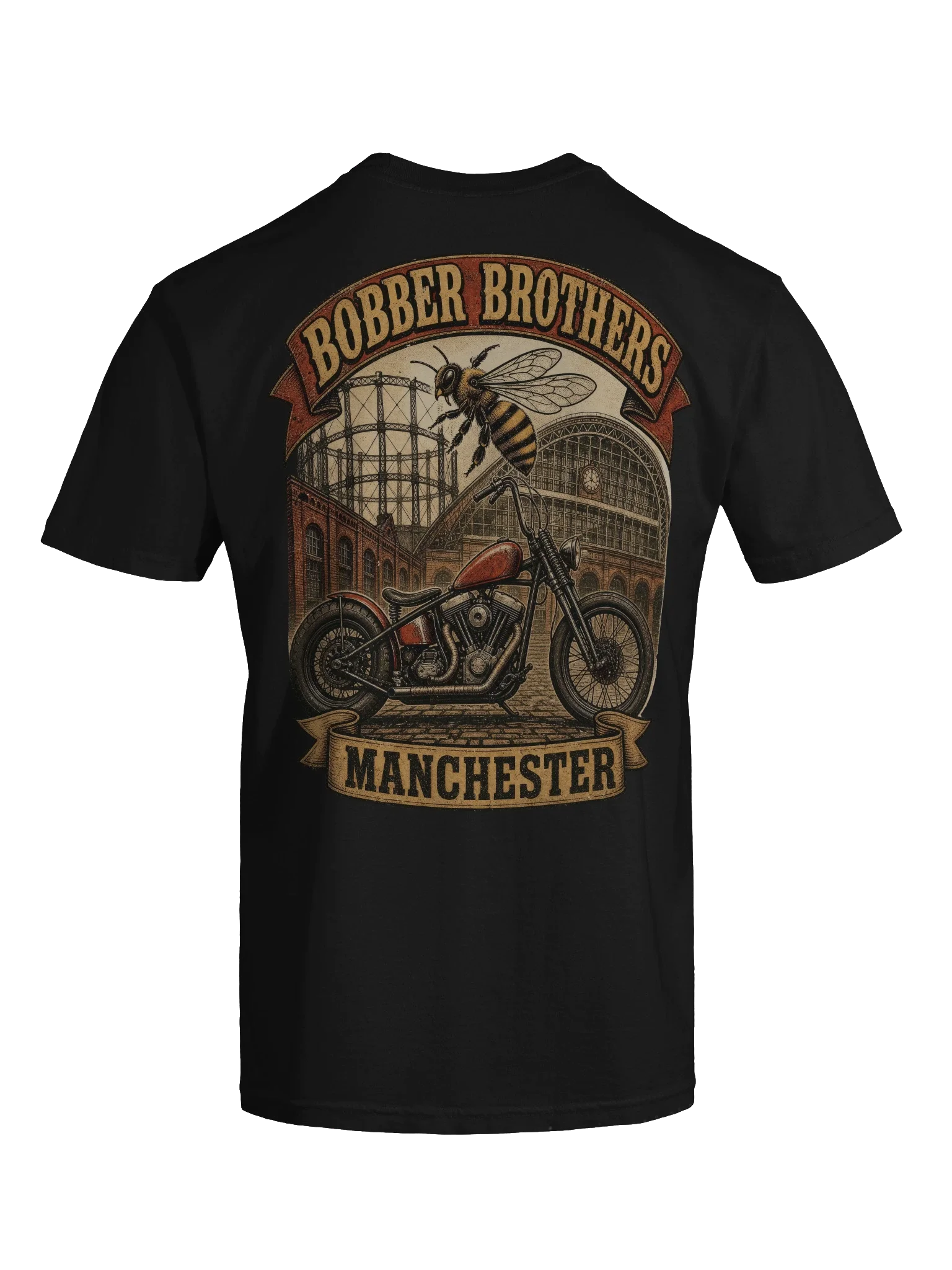 Manchester motorcycle t-shirt design by Bobber Brothers