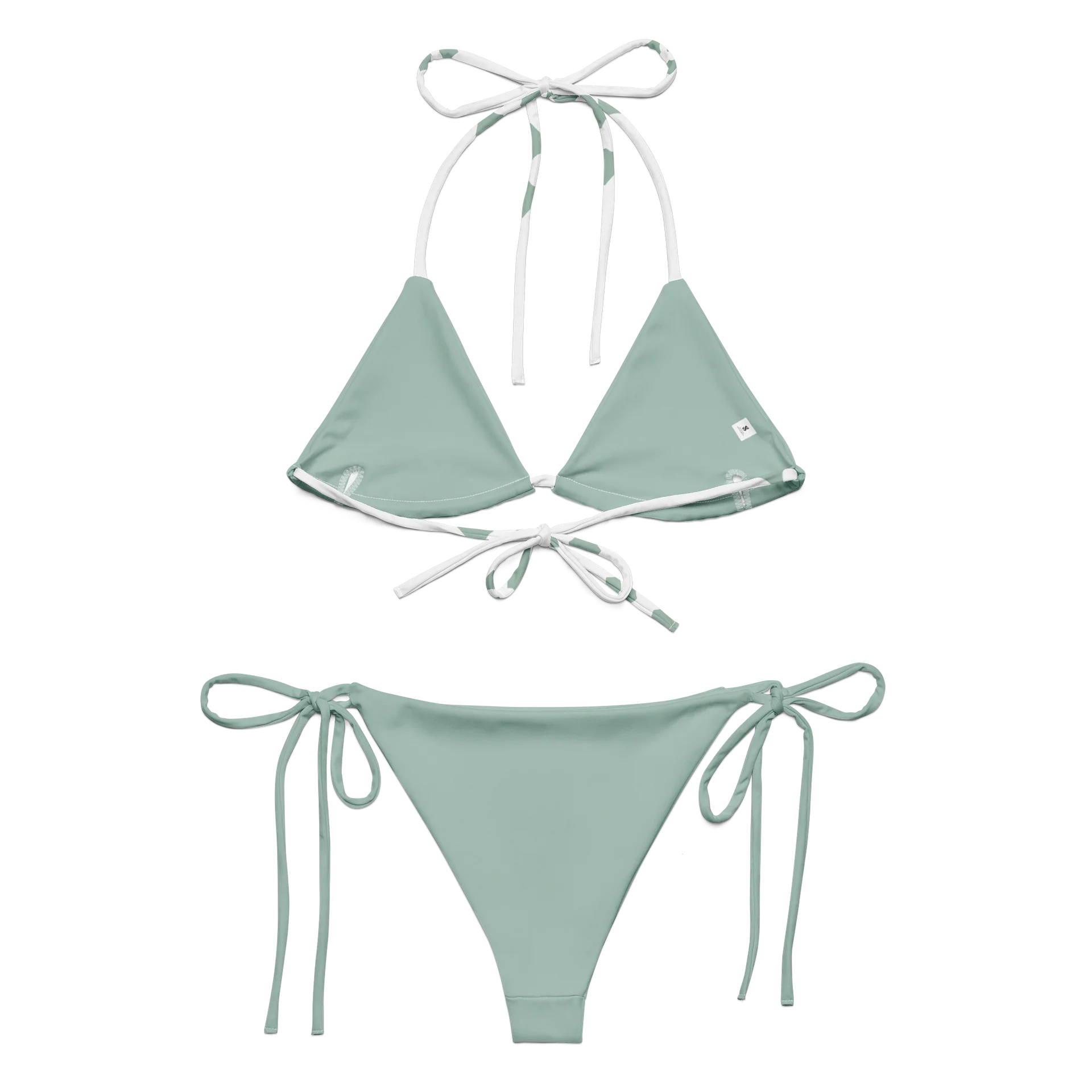 Pale Green Floral All-Over Print String Bikini product image (9)