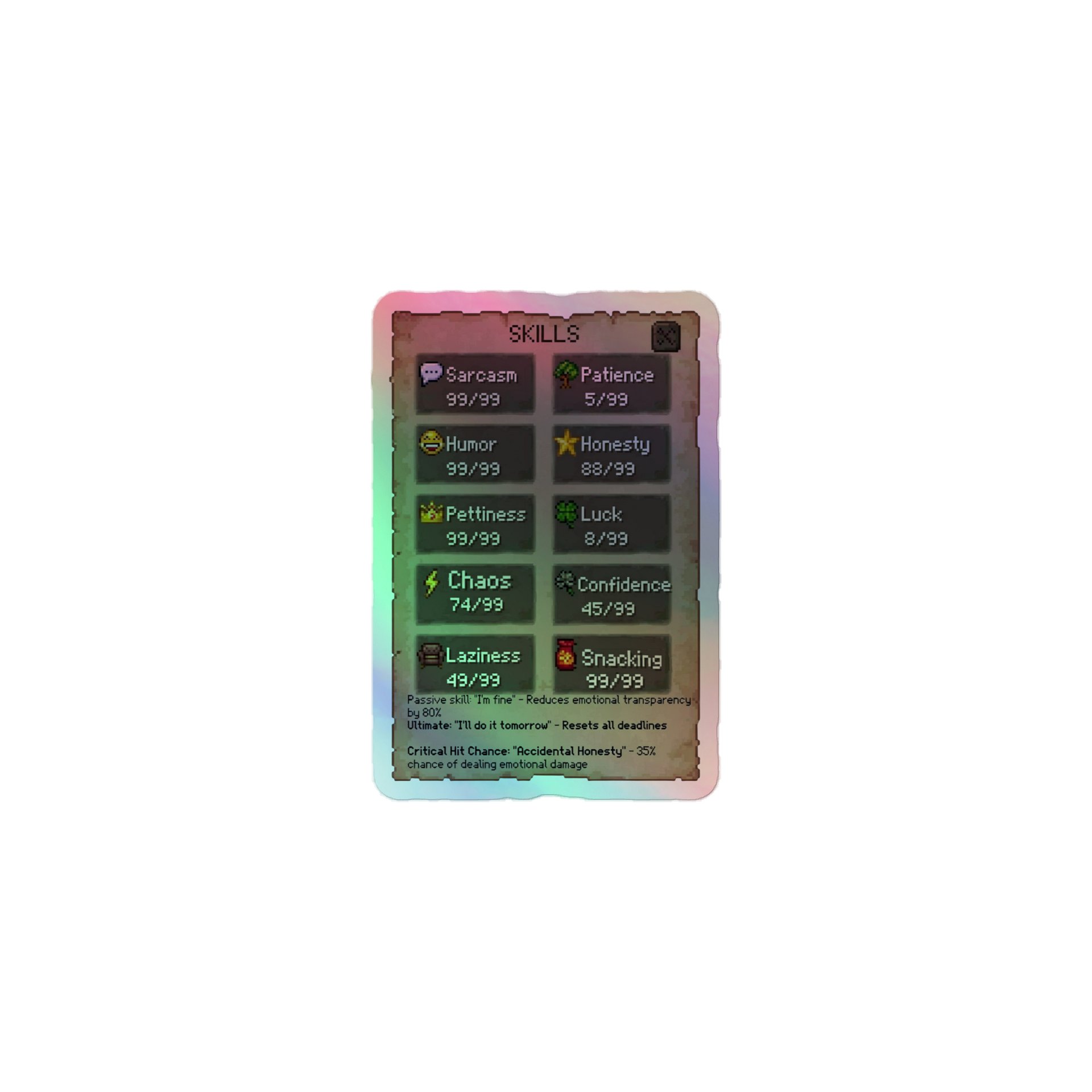 Skill Stats Holographic Sticker Sheet product image (1)
