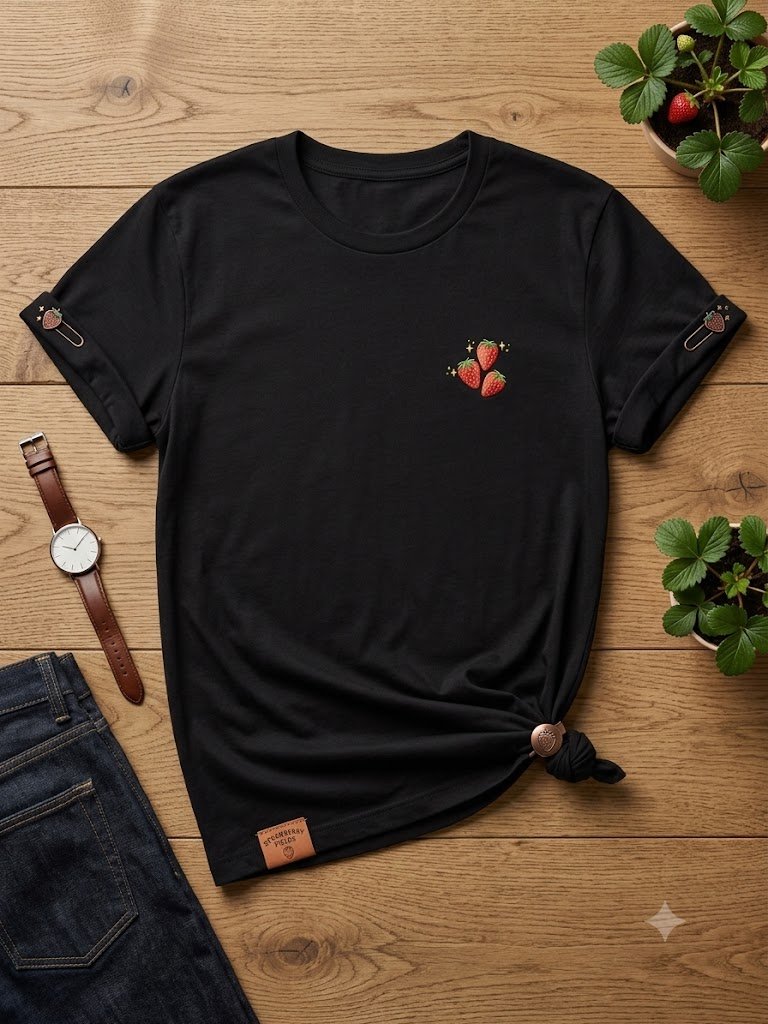 Cute Strawberry Embroidered T-Shirt for Women | Minimalist Fruit Graphic Tee | Aesthetic Summer Shirt | Strawberry Lover Gift product image (1)