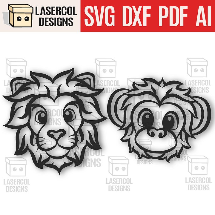 Cute Lion and Monkey Wall Art - Laser Cut Files product image (1)