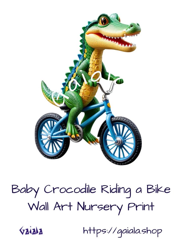 Baby Crocodile Riding a Bike Kid Nursery Print Child Wall Art product image (1)