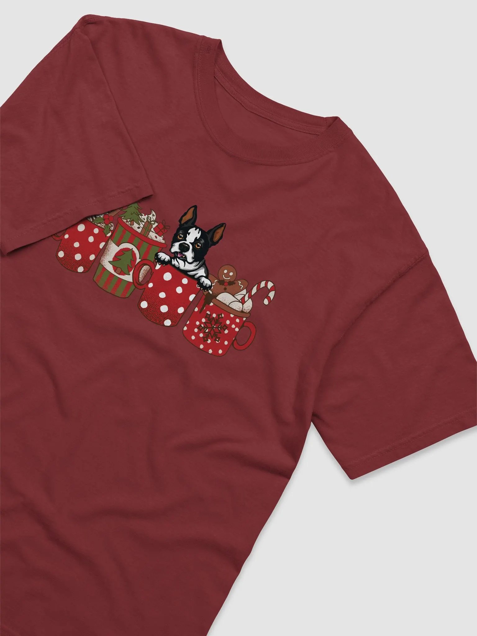 Cute Boston Terrier(2) in a Christmas Cup T-Shirt | Funny Christmas Pup in a Cup product image (6)