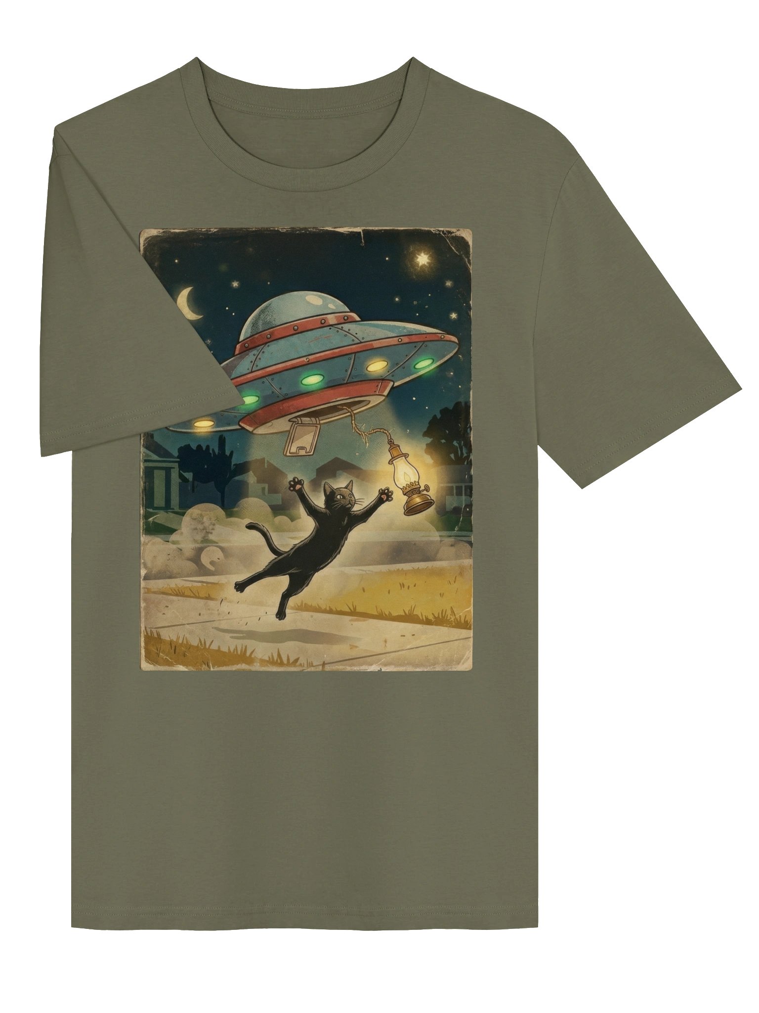 Alien Spaceship Black Cat T-shirt product image (2)