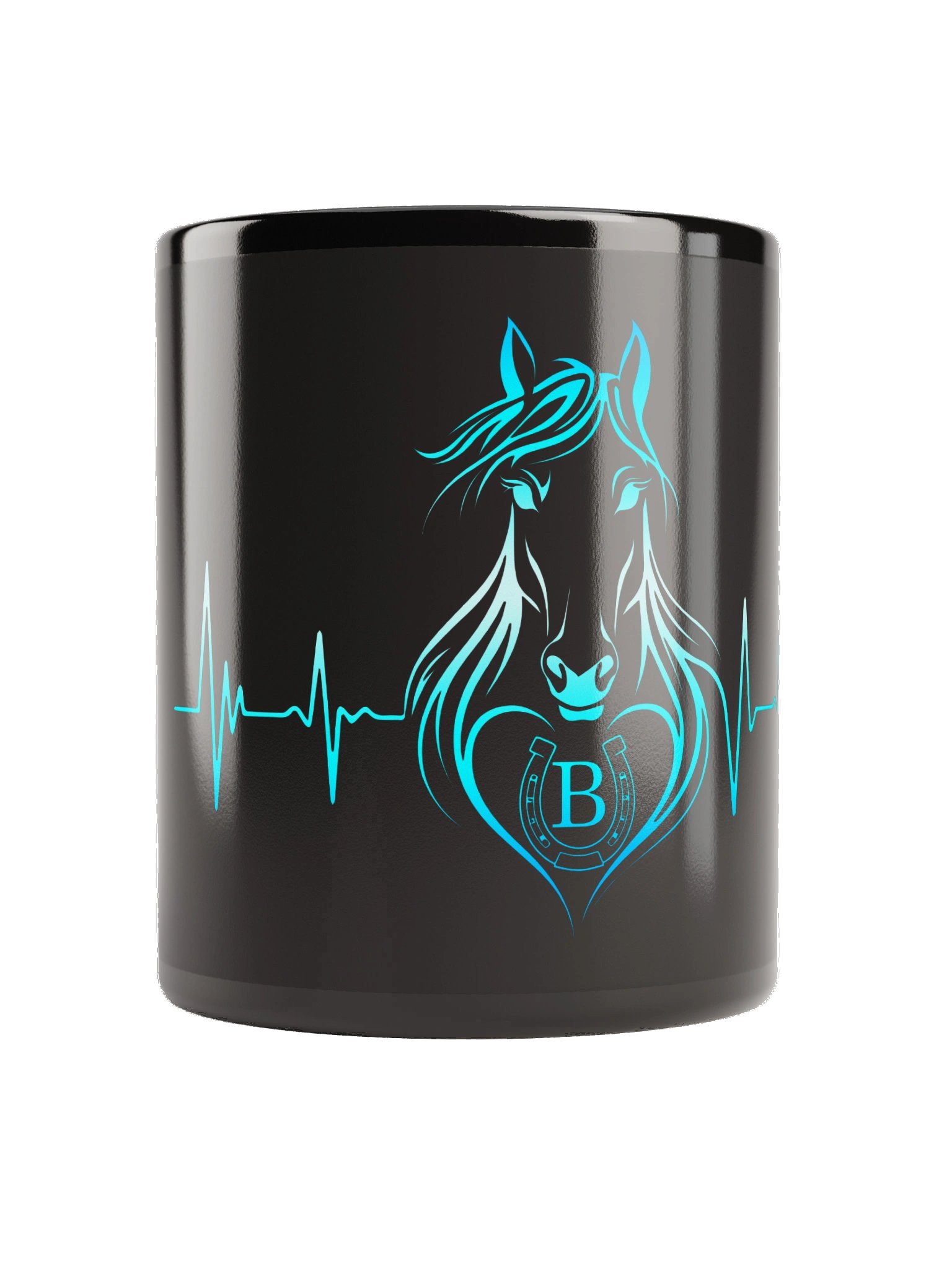 Personalized Black Horse Heartbeat Mug with Letter B | Equestrian Gift product image (1)