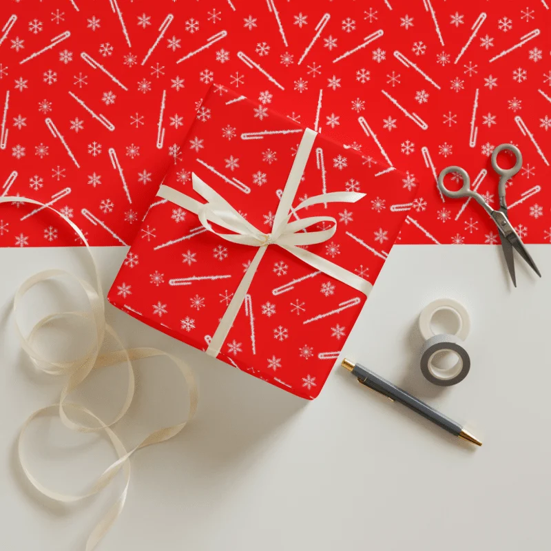Flutes and Snowflakes - Bass - Red Gift Wrap Paper Sheets product image (1)