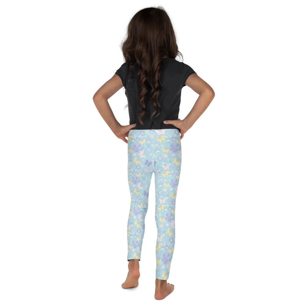 Tiny Spring Print Butterfly Pattern Turquoise Blue Kids Leggings product image (4)
