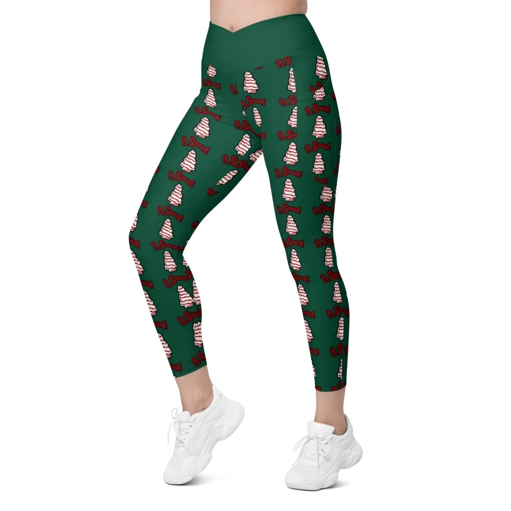 Vanilla Holiday Snack Cake All-Over Print Green Crossover Leggings with Pockets product image (6)