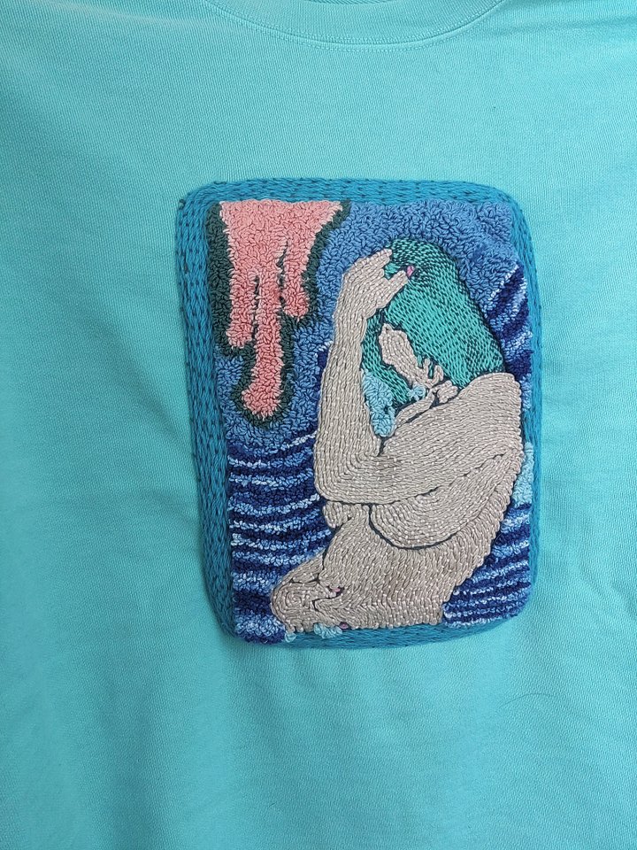 Turquoise Haired Beauty Hand Embroidered Crewneck Sweatshirt product image (2)