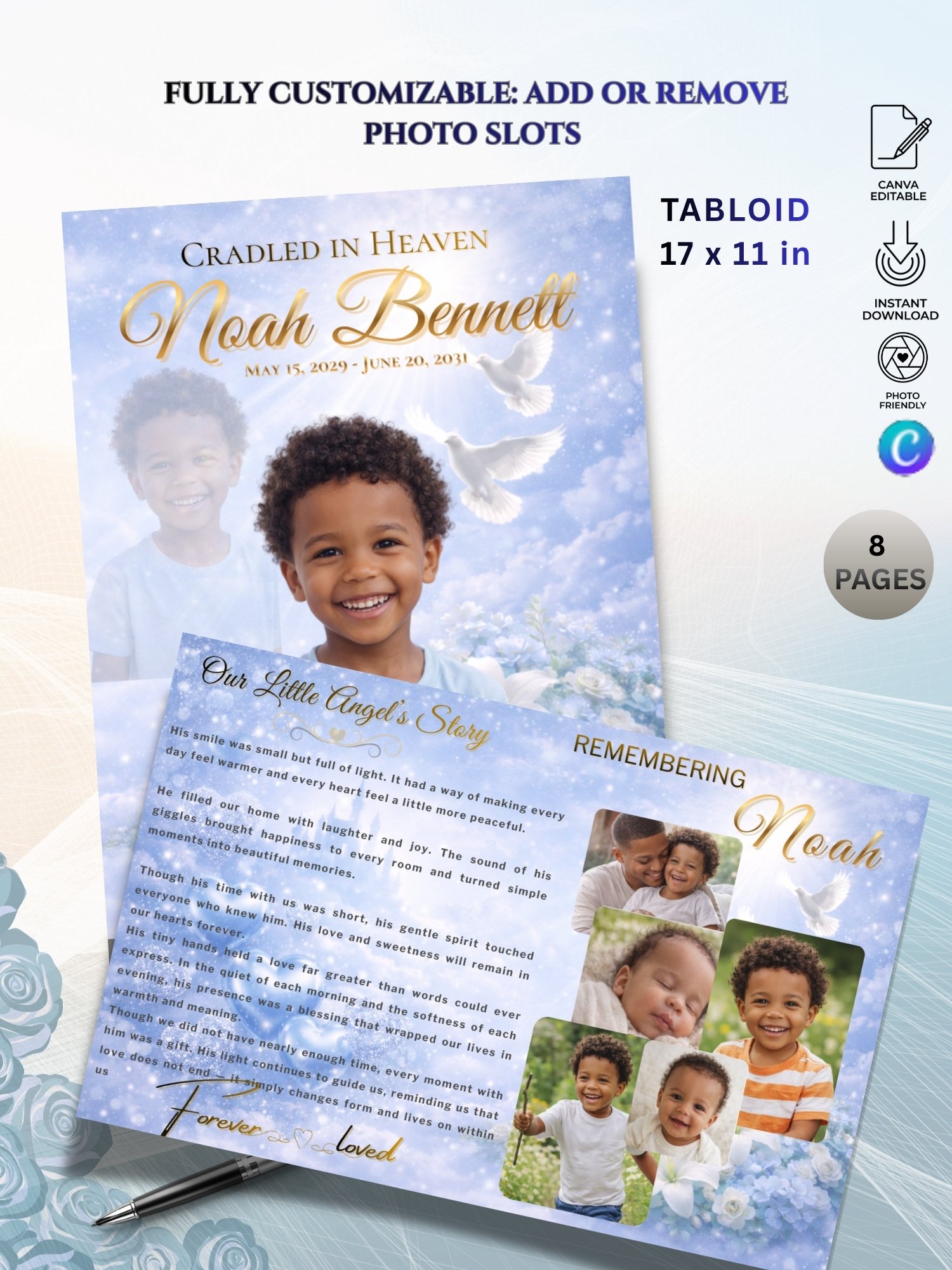 8-Page Tabloid Baby Celebration of Life Booklet - Large 17x11 Infant Funeral Program Template & 14in Legal Service (Canva) product image (5)