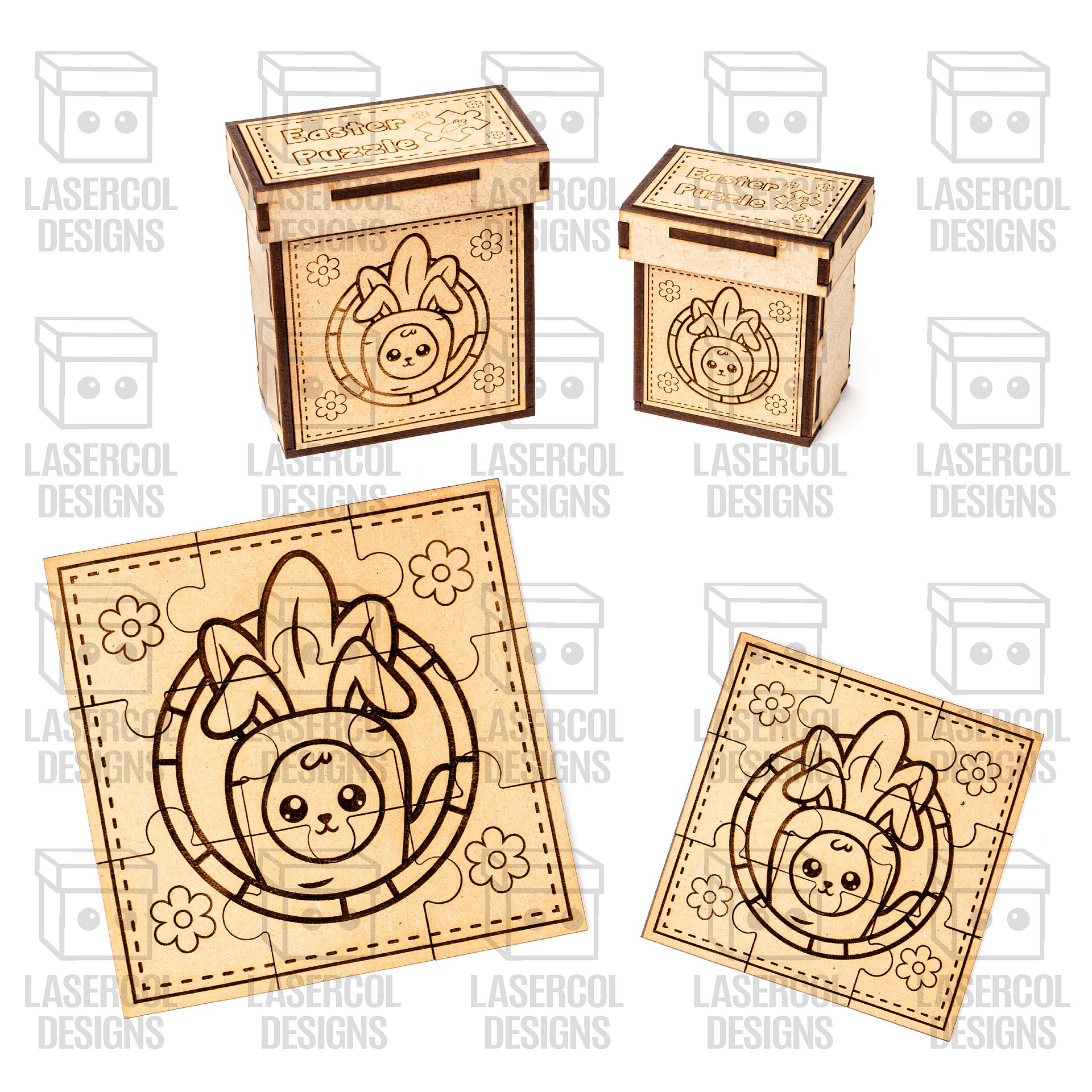 Easter Bunny Puzzle With Box Set 3 (2 Sizes) - Laser Cut Files product image (2)