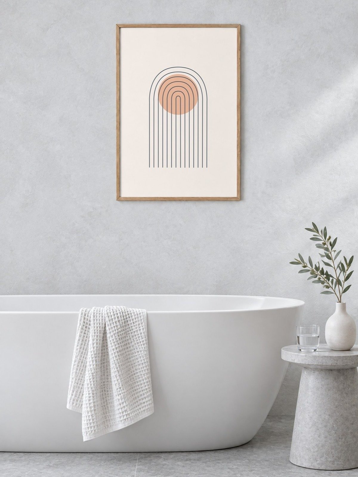 Dusty Blue Line Arch Print | Peach Bathroom Wall Art product image (2)