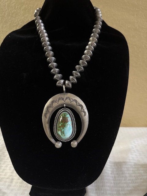 Heritage Royston Turquoise Sandcast Naja on Hand-Domed Dime Beads product image (1)