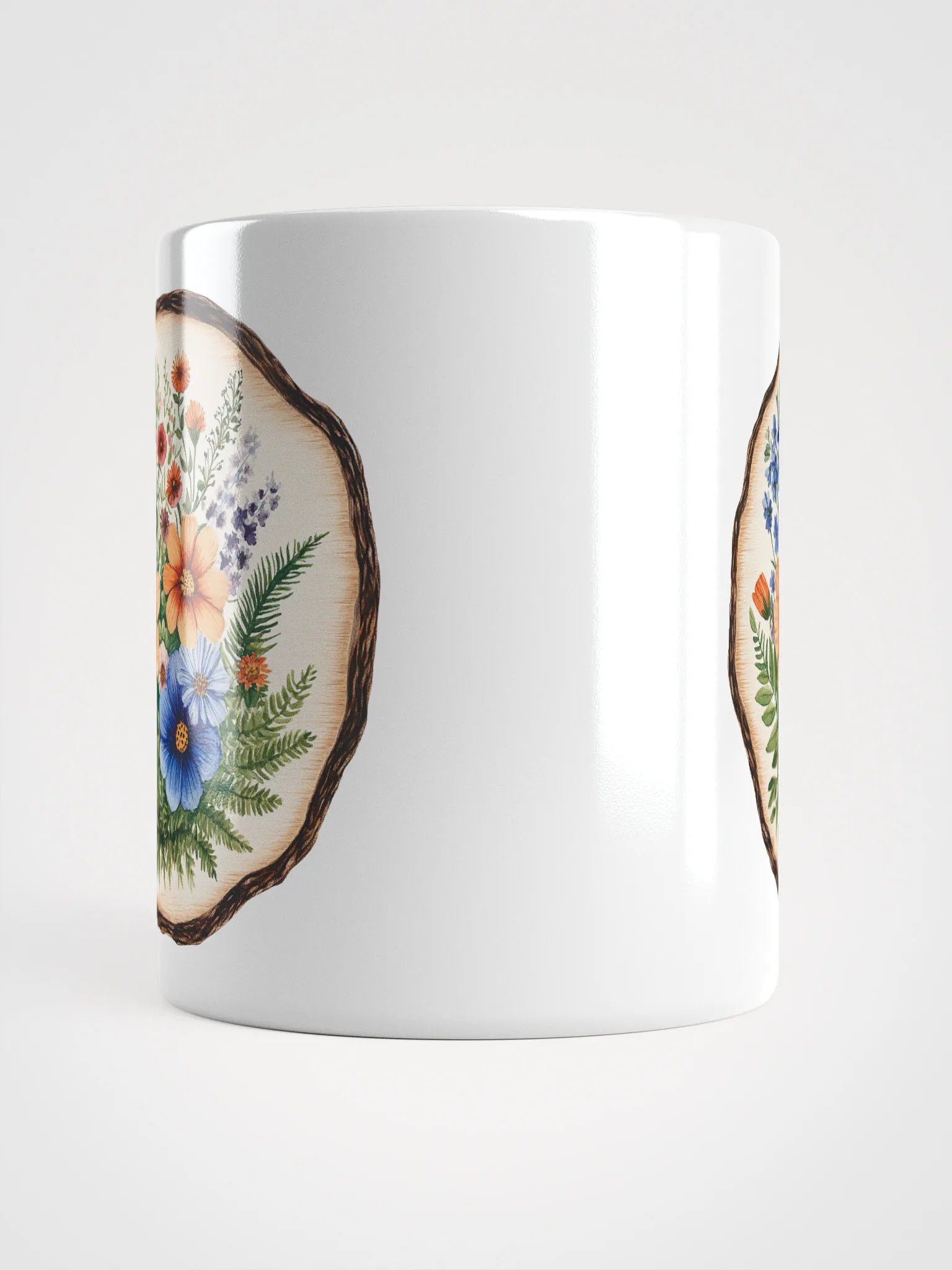 Blue Wildflower Round Wood Art Ceramic Mug product image (13)