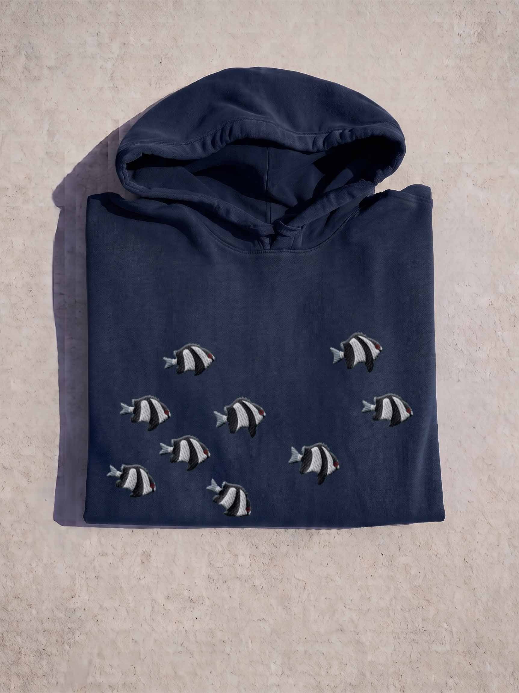 A School of Three-Stripe Damsels Embroidered Premium Hoodie | Saltwater Reef Aquarium Fish & Marine Life Apparel product image (1)