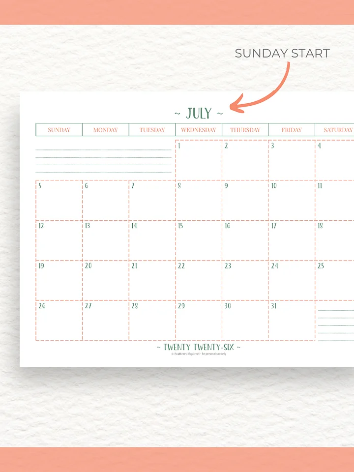 Peachy Green - 26/27 Calendar - Single Page per Month - Letter Size product image (2)