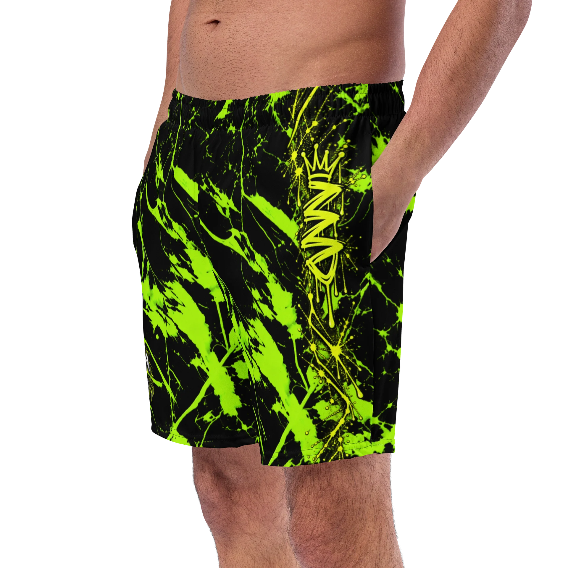 Neon Green Splatter Swim Trunks product image (2)