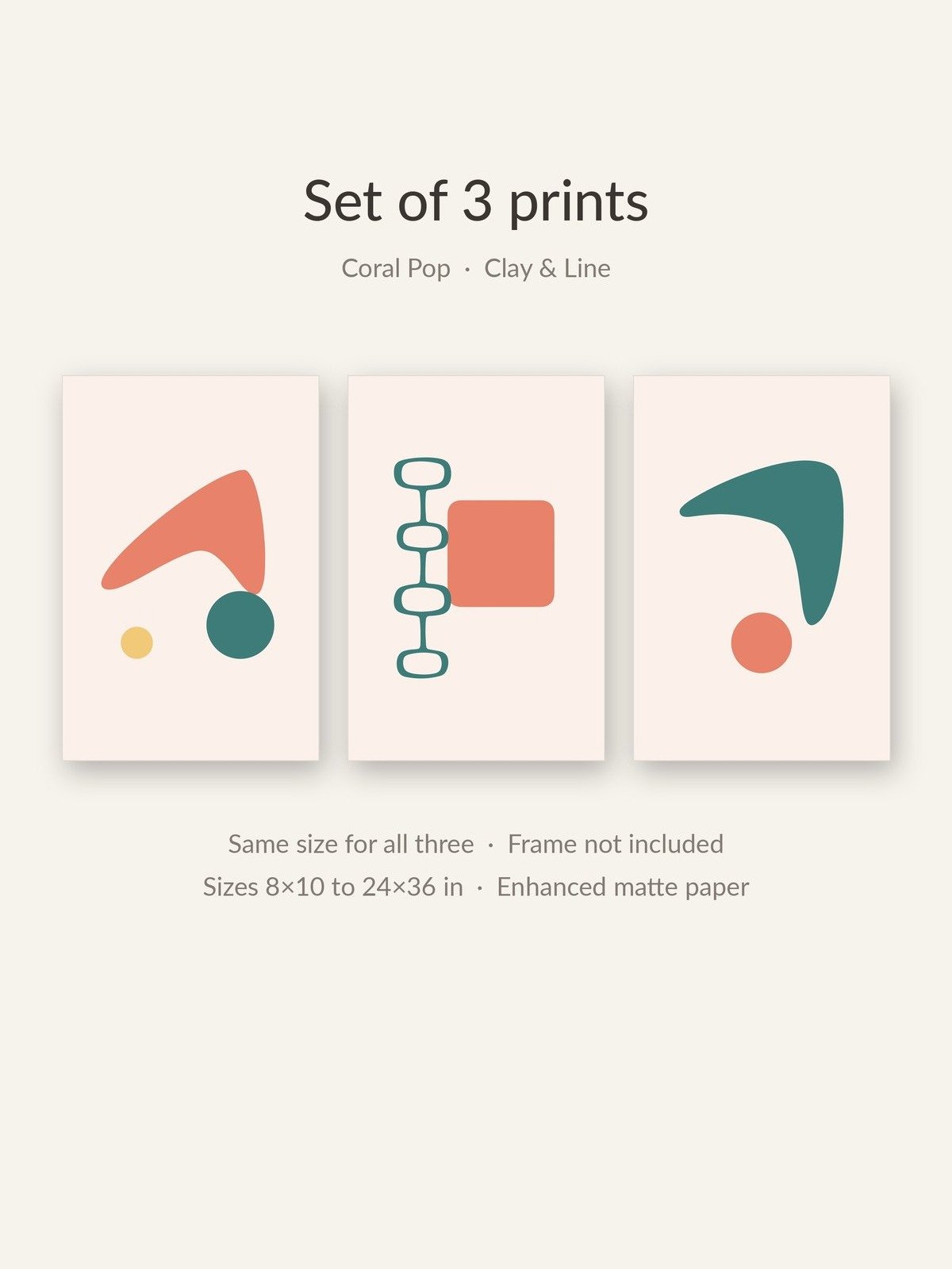 Colorful Bathroom Wall Art Set of 3 | Coral and Teal Retro Prints product image (2)