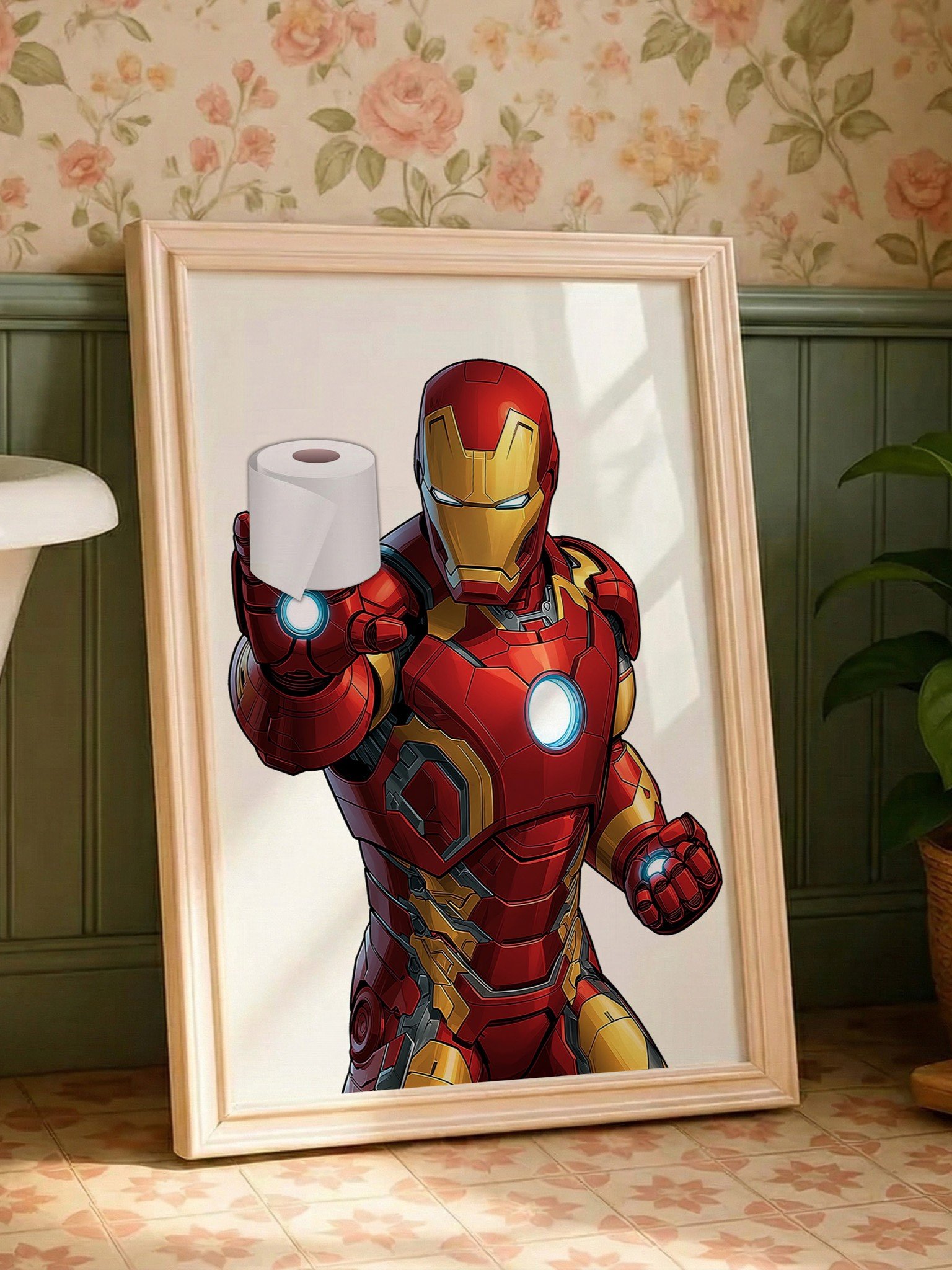 IRON MAN Funny Superhero Bathroom Art, Toilet Paper Comic Poster product image (3)